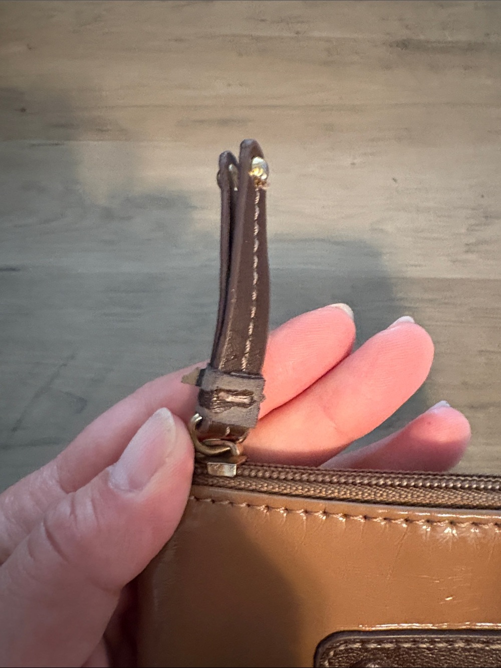 Nine West Patent Zip Pouch in Caramel and Dark Brown - Picture 3 of 5